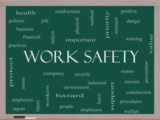 Work Safety Word Cloud Concept on a Blackboard