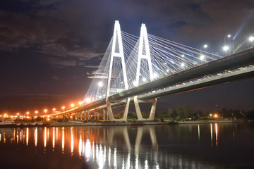 Cable stayed bridge at night.