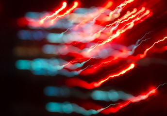 Abstract Red Defocused Lightning And Blue Spots