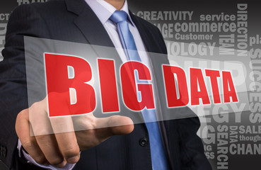 businessman press big data button from touch screen interface