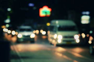 Blurred of car in city at night