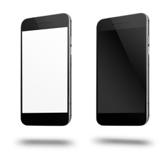 Mobile smart phones with white and blank screen isolated on whit