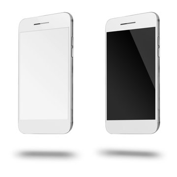 Mobile smart phones with white and blank screen isolated on whit