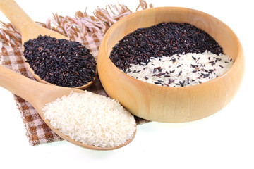 Organic Riceberry Rice (black jasmine rice) and white rice  on w