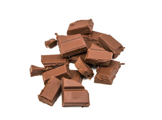 close up chocolate bars on white background