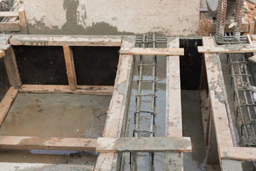 Counstruction site,reinforcement metal framework for concrete po