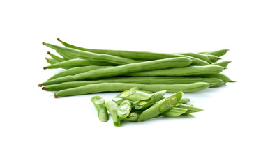 stack of French beans on white background