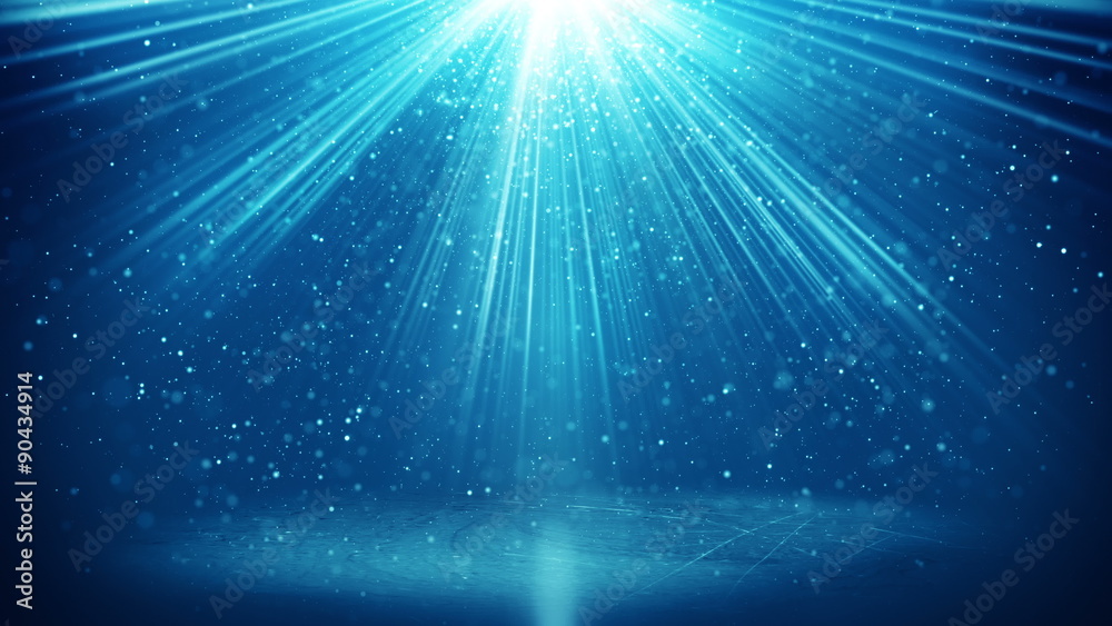 Wall mural blue light beams and particles. computer generated seamless loop abstract motion background. 4k (409