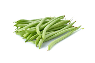 stack of fresh needle beans on white background