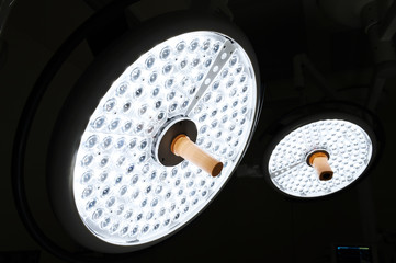 Two surgical lamps in operation room 