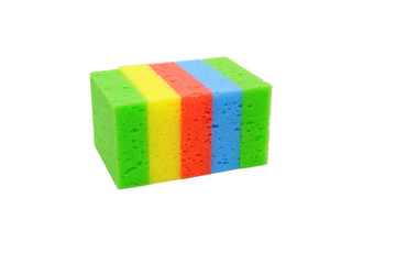 Colorful kitchen sponges isolated over white background. 