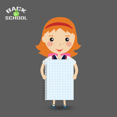 Back to school design.the girl student is standing with a piece