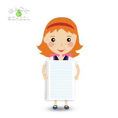 Back to school design.the girl student is standing with a piece