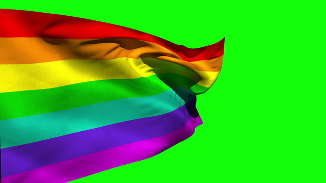 Rainbow flag blowing against green screen