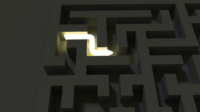 Bright line solving a dark maze puzzle
