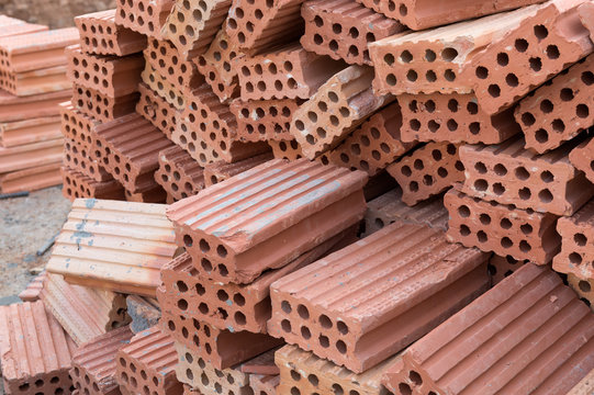 Red bricks for construction site