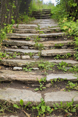 old stone steps. old stone steps overgrown with grass and moss on a hill
