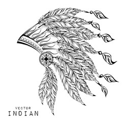 Black roach.Indian feather headdress of eagle. Colored