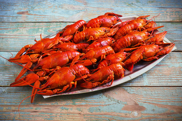 crawfish on wooden background