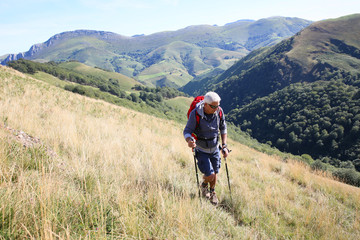 Fototapeta na wymiar trekker on a journey in Basque country mountains