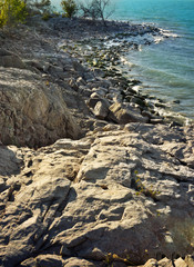 Beautiful Deep blue sea and rocks in Greece