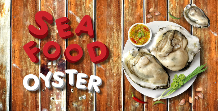 seafood on wood table illustration 