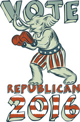 Vote Republican 2016 Elephant Boxer Isolated Etching