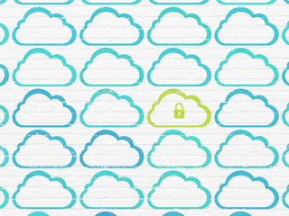 Cloud networking concept: cloud with padlock icon on wall
