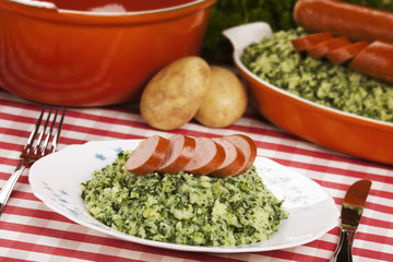 Dutch food: kale with smoked sausage or 'Boerenkool met worst'