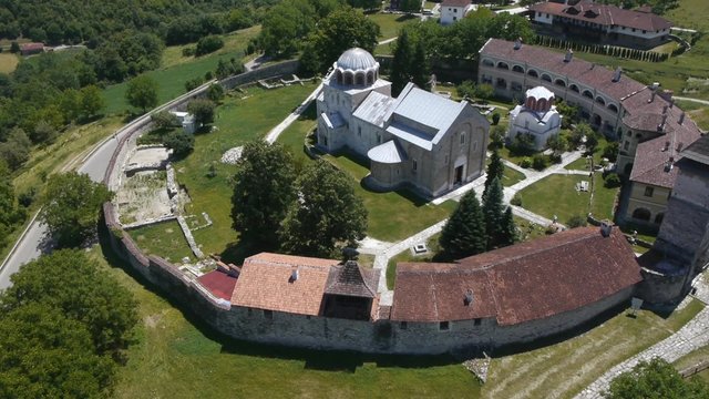 Slow flying over the orthodox monastery in Serbia.
