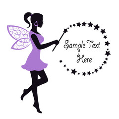 Fairy in a dress with wings and waving a magic wand on a white background