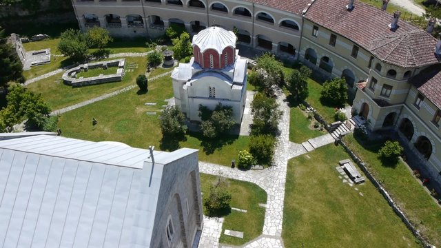 Slow flying over the orthodox monastery in Serbia.
