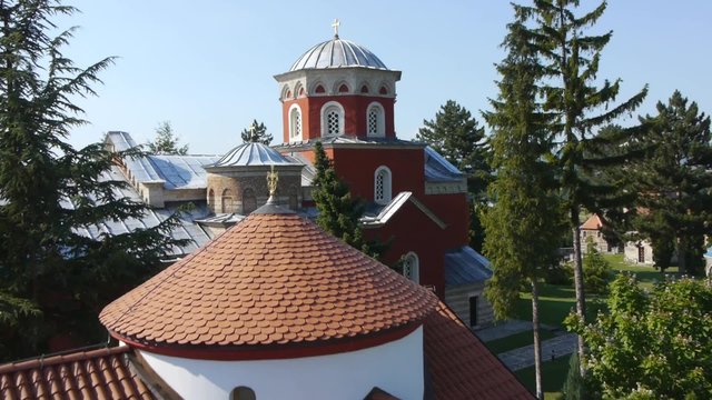 Slow flying over the orthodox monastery in Serbia.
