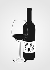 vector wine shop logotype including wine bottle, wine glass.