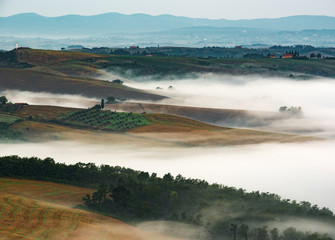 Beautiful nature sunrise on a wonderful Tuscan landscape