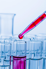 Laborgläser bei Versuch in Chemie Labor