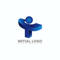 nitial T 3D Colorfull StartUp Logo icon Concept