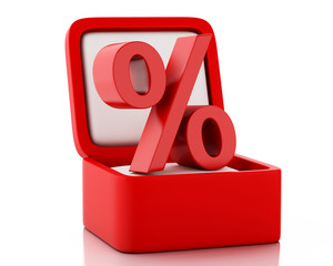 3d gift box with percent discount sign.