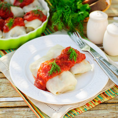 Cabbage Rolls with Tomato Sauce and Dill
