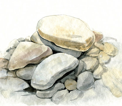 watercolor sea stones