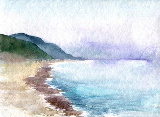 watercolor coast of sea