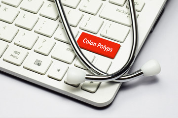 Keyboard, Colon Polyps text and Stethoscope