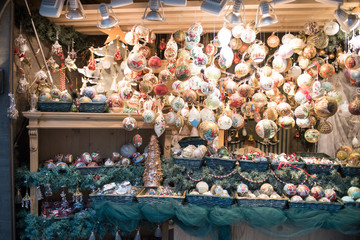 Vienna, Austria - November 25, 2014: Christmas Painted Glass Balls at Traditional Christmas Market in Stephenplatz