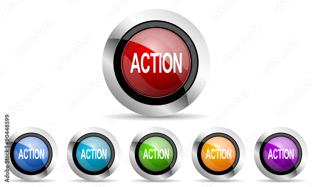 Aufkleber action vector icons set
