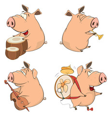 Set of cheerful pigs. Cartoon 