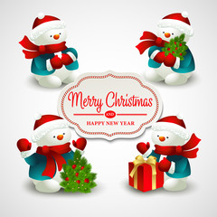 Christmas vector illustration with snowman