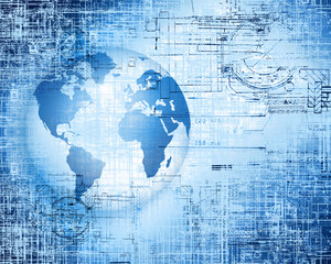 Obraz premium Best Internet Concept of global business from concepts series. Technical and electronic circuits, globe with the effect it scrapes and old paper. 