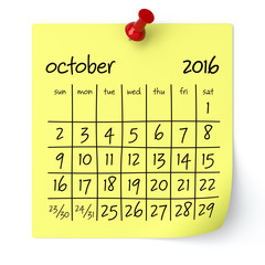 October 2016 - Calendar