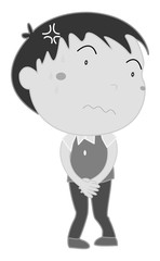 Boy holding pee in black and white