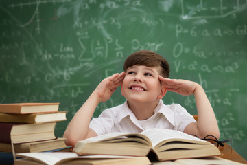 little boy imagining